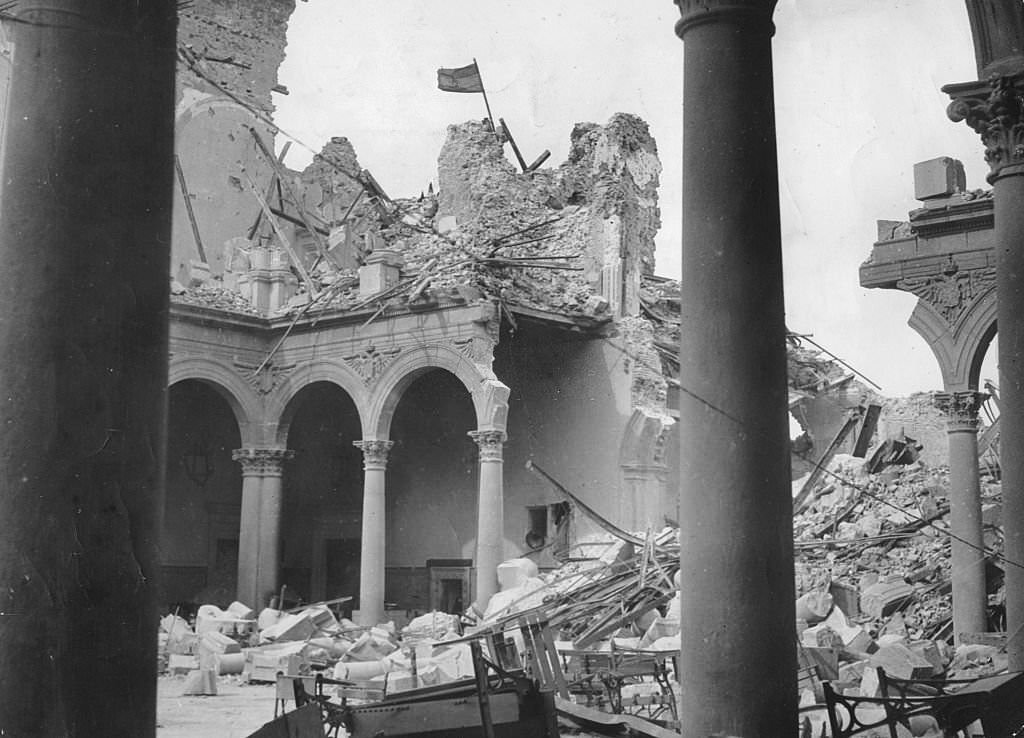 View of the totally destroyed Alcazar (fortress) after the end of the siege by Republican troops