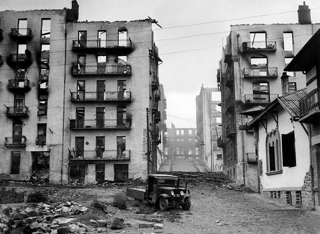 The Basque City of Irun in Ruins after a Bombing in 1936