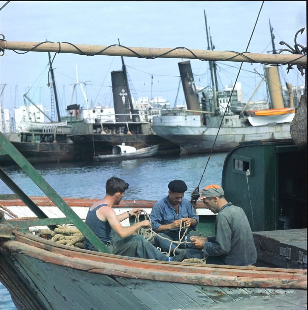 Sailors mending ropes, Tenerifa 1970