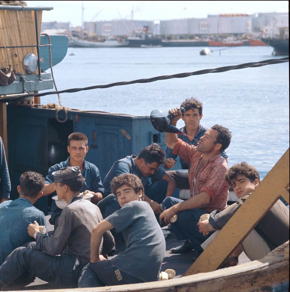 Dock worker having a break, port of Tenerife in 1970