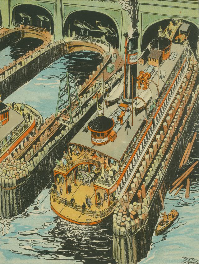 The Twenty Third Street - Ferry Slip, from “Tony Sarg's New York”