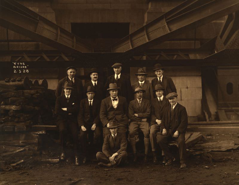 Construction staff of the Tyne bridge, employed by Dorman Long & Co. Ltd, March 2, 1928