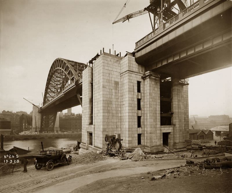 View of the Tyne Bridge towers under construction, September 19, 1928