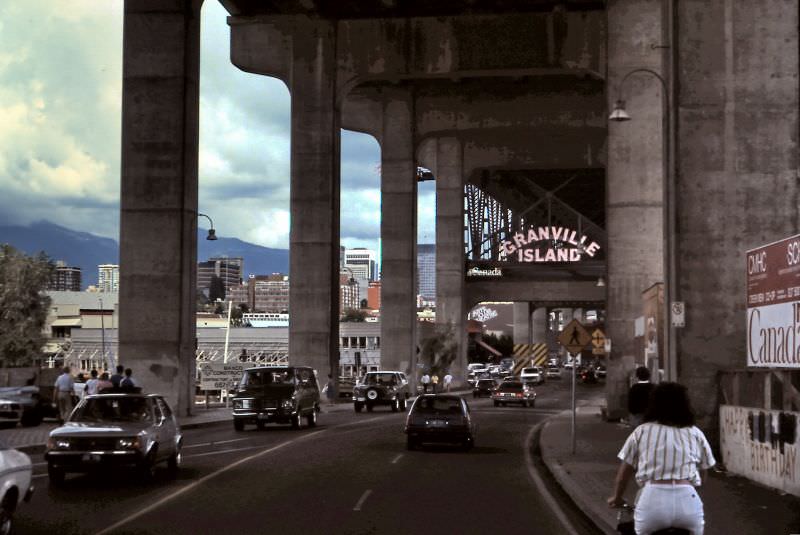 Entrance to Granville Island, under the Granville Street Bridge, Vancouver, 1984