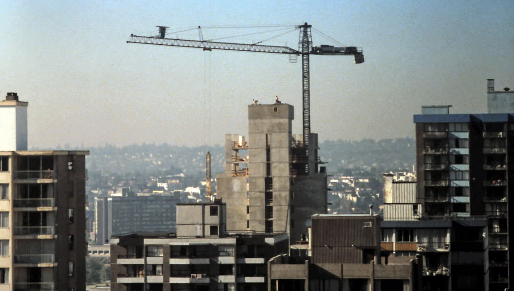 Apartments with Construction Crane in Vancouver's West End 1988