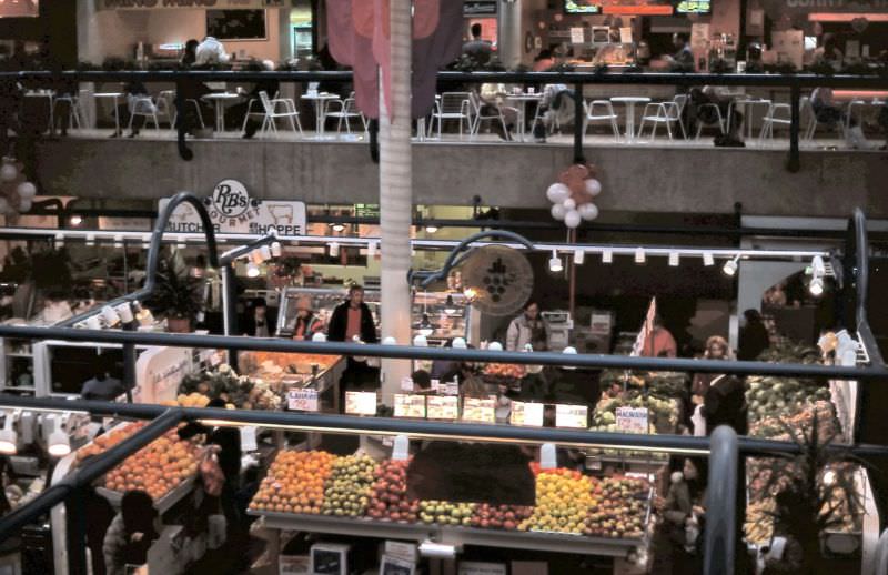 Inside the Robson Public Market on Robson Street in Vancouver, 1986