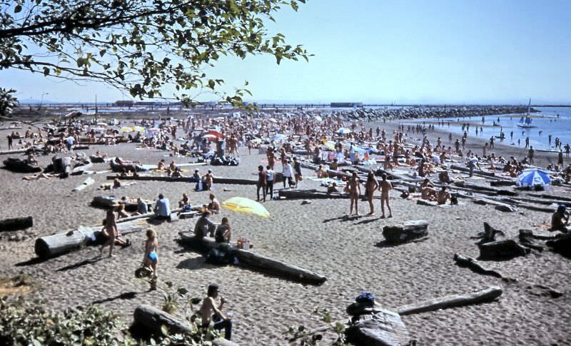Wreck Beach at mouth of Fraser River in Vancouver, 1986