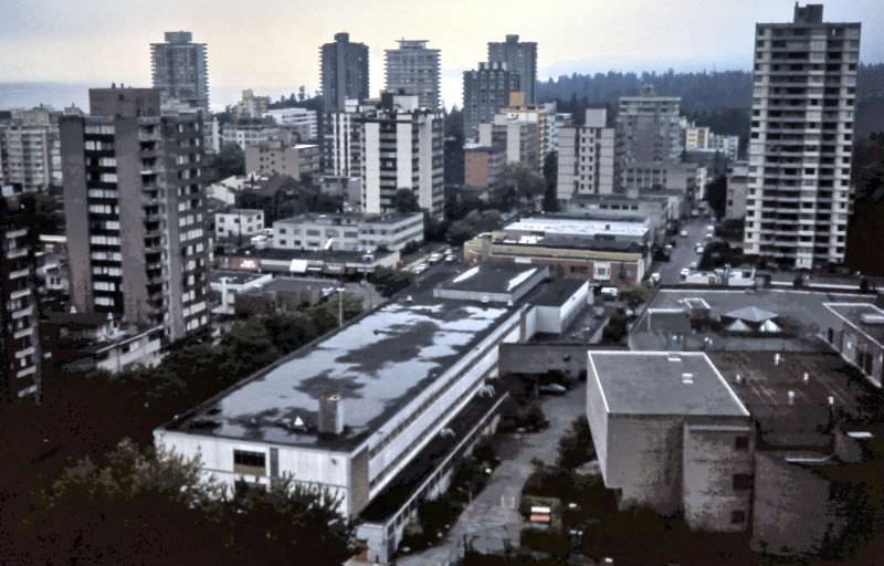 View west from apartment on Barclay Street, Vancouver, 1983