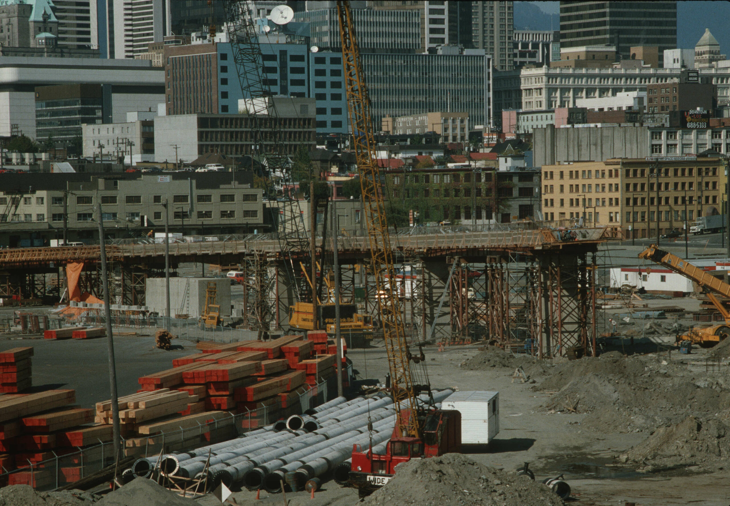 Cambie Bridge under construction.