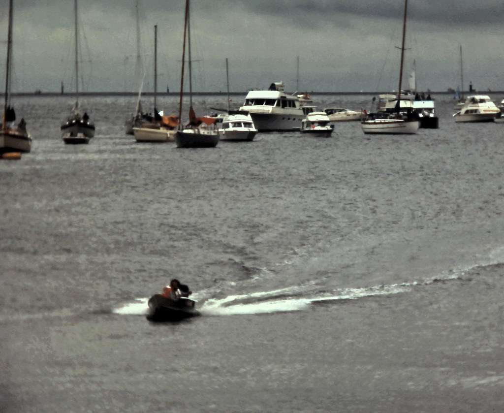 Vancouver arrival of Nanaimo Bathtub Race, Kitsilano, 1981