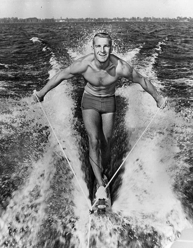 Champion water-skier Buster MacCalla training at Cypress Gardens in Florida, 1967
