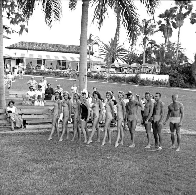 Swimsuit group at Cypress Gardens, Florida, 1950s.