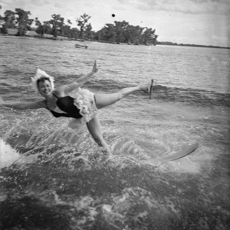 Girl ski at Cypress Gardens, Florida, 1950s.