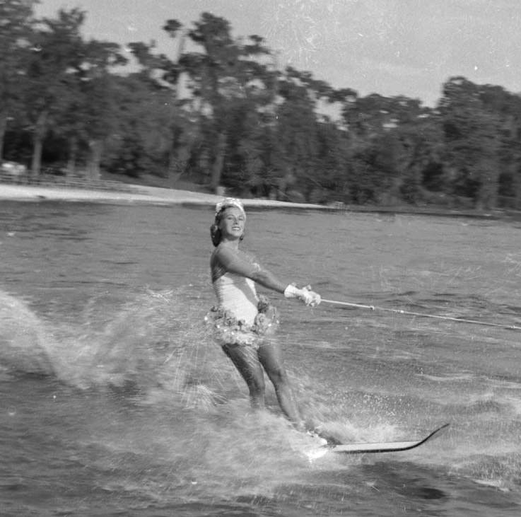 Girl ski at Cypress Gardens, Florida, 1950s.