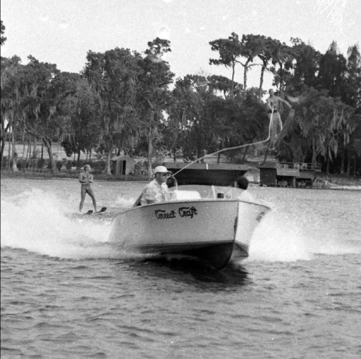 Man ski jump at Cypress Gardens, Florida, 1950s.