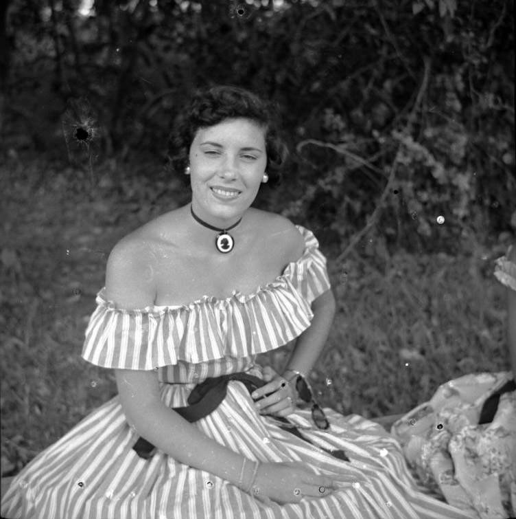 Southern belle at Cypress Gardens, Florida, 1950s.