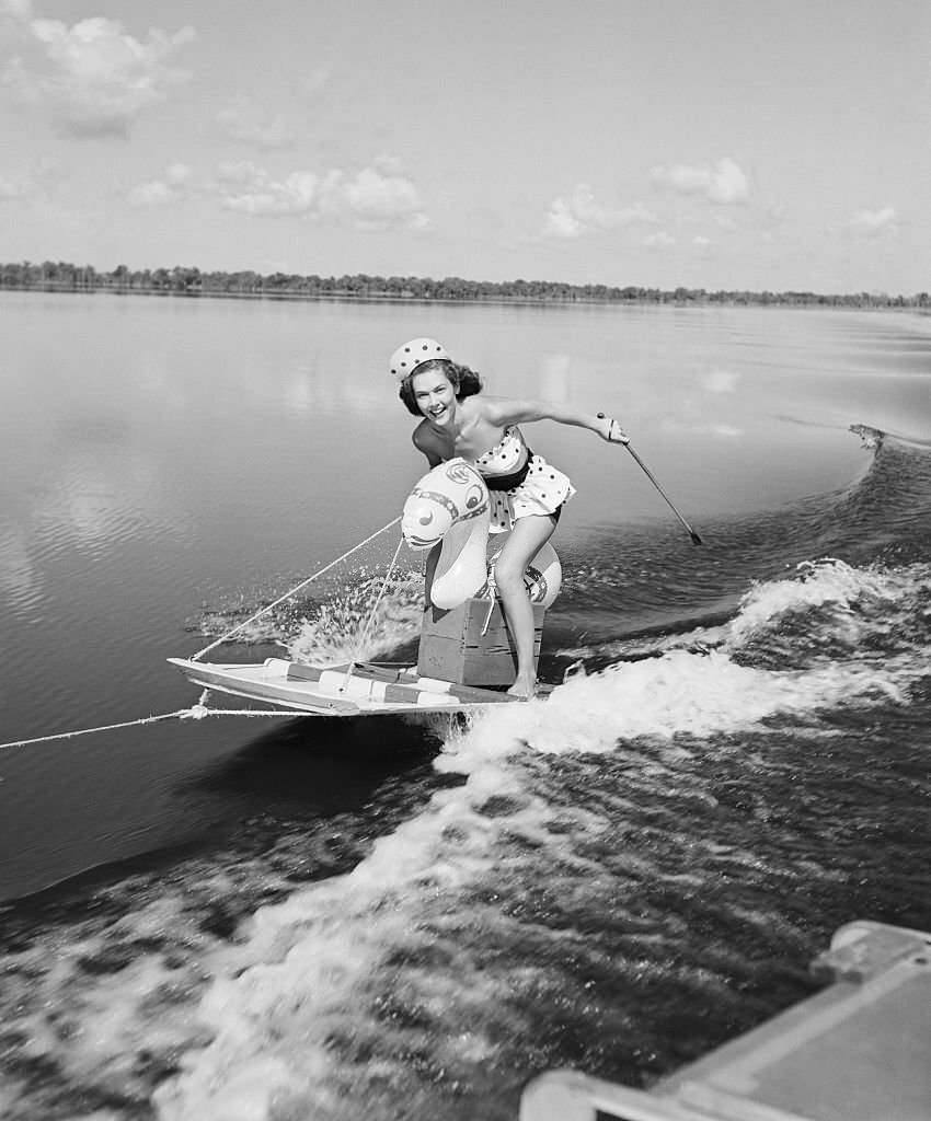 Martha Mitchell Water Skiing at Cypress Gardens, Florida, 1950s