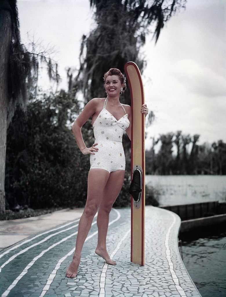Aquatic film star Esther Williams poses for a portrait during the filming of 'Easy To Love' at Cypress Gardens theme park in 1953 near Winterhaven, Florida.