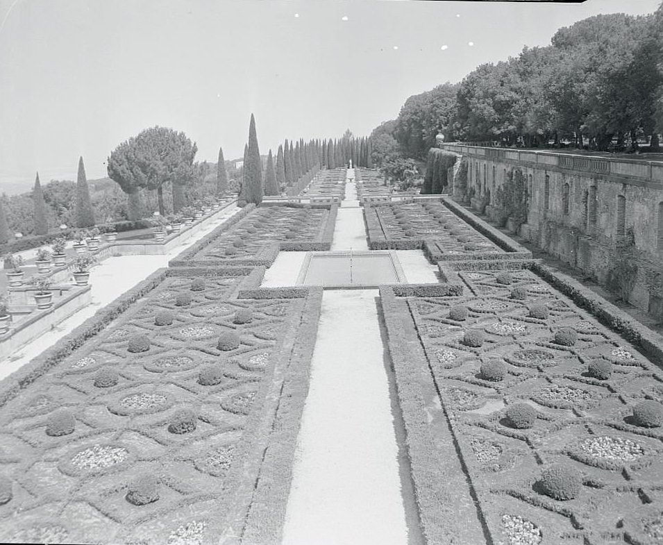 View of the Magnificent "Italian Gardens", a half-mile long, in the Papal Villa, lined for the last quarter-mile with tall cypress trees.