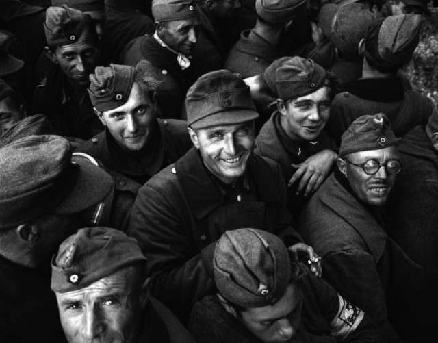 A study of German prisoners taken by the Americans in their drive on Cherbourg, France on June 28, 1944. The fall of Cherbourg ends what General Eisenhower refers to as the second phase of the campaign of liberation.