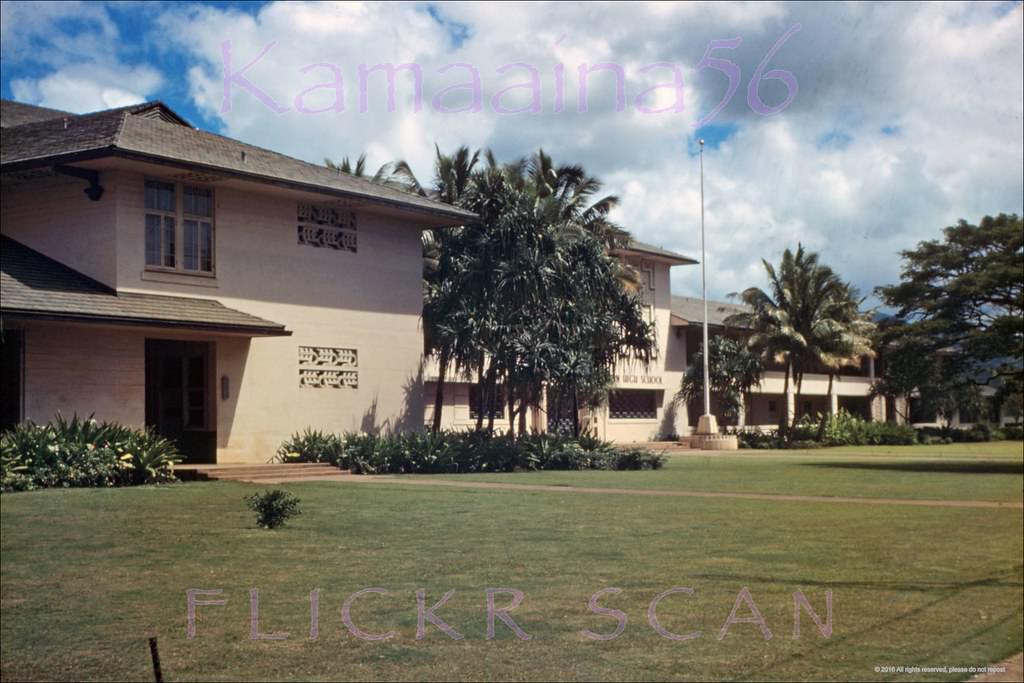 Nice sharp color photo of Farrington High School on North King Street at Kalihi Steet, 1949