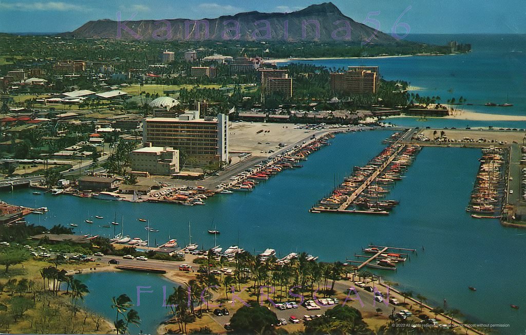 Aerial view from above Ala Moana Park looking Diamond Head, 1959.