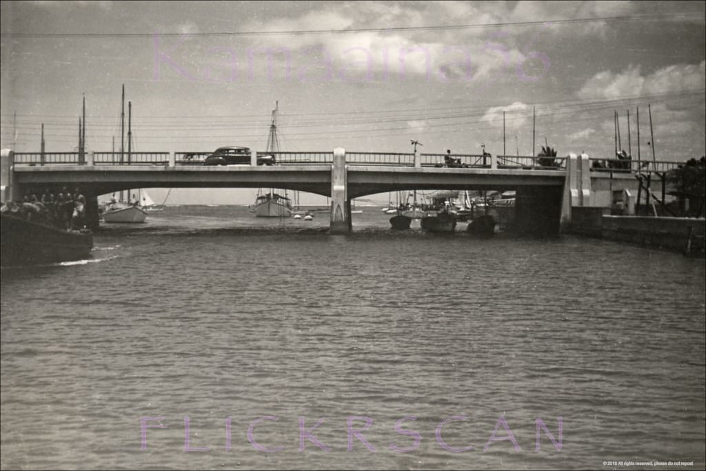 The 1939 Ala Moana Road bridge over the Ala Wai Canal on the western edge of Waikiki, 1949