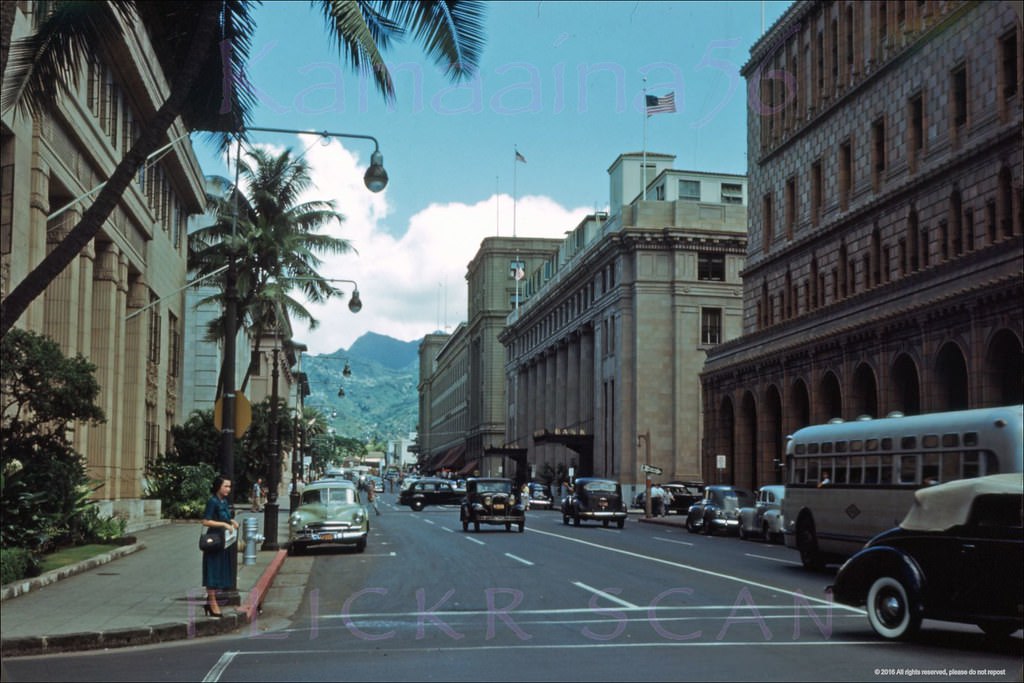 Bishop at Merchant Mauka, 1949.