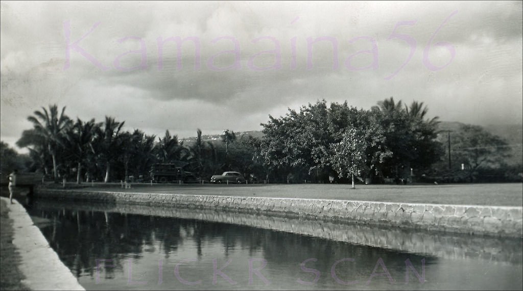 Looking from Waialae Beach Park with Wilhelmina Rise in the distance, 1940s