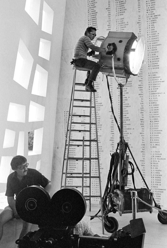 Production on location at the USS Arizona Memorial, Pearl Harbor, for the "Hawaii Five-0" episode, 'Murder - Eyes Only', June 23, 1975.