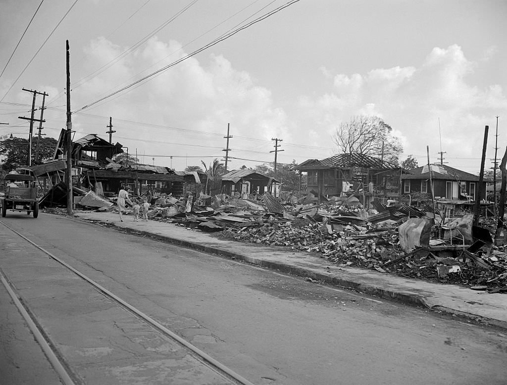 View of Destroyed Honolulu Homes and Businesses After Pearl Harbor Attack.