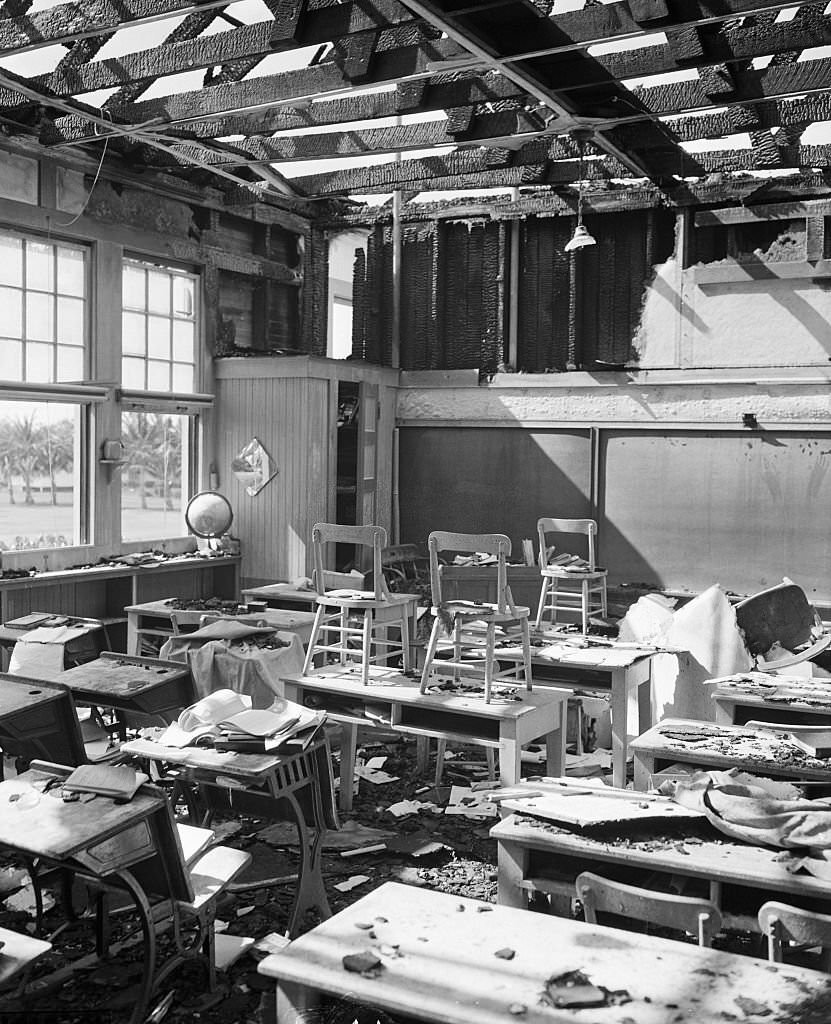 Damaged Schoolroom in Honolulu.