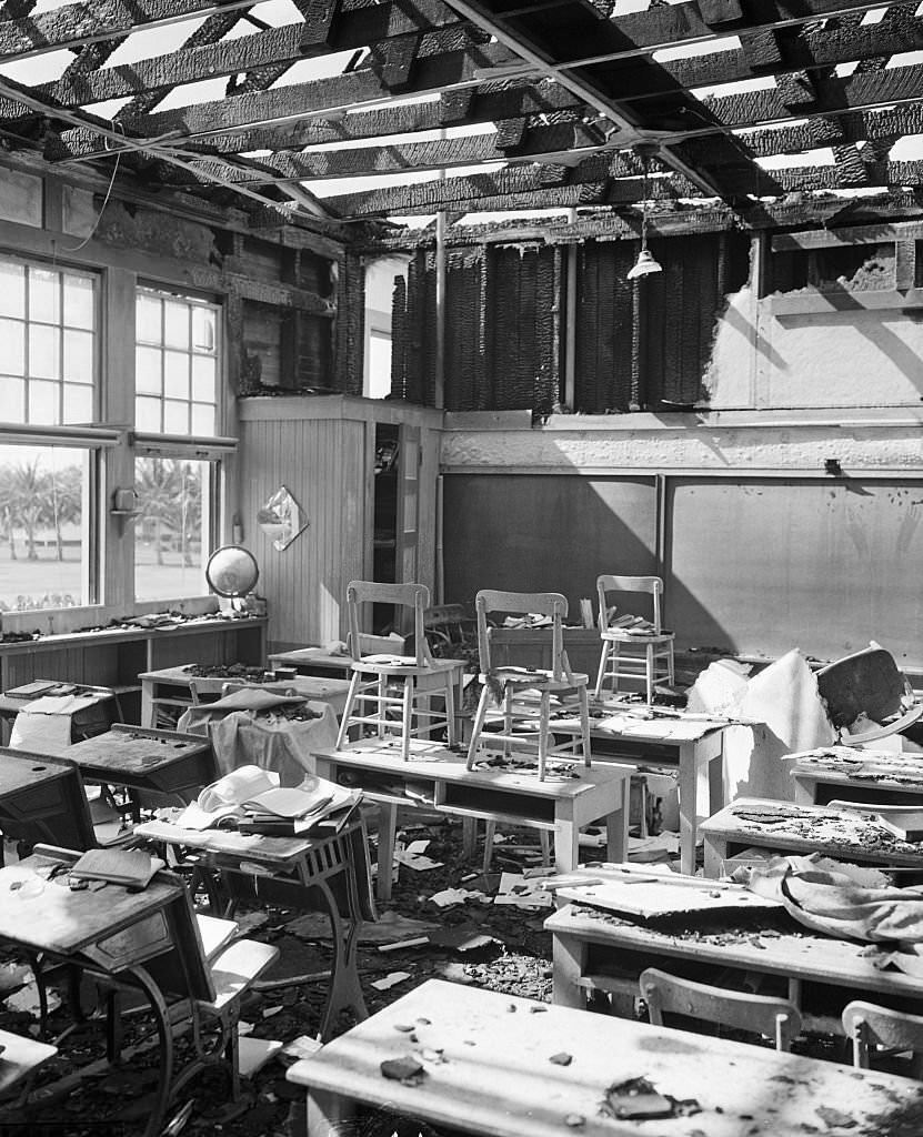 Damaged Schoolroom in Honolulu.