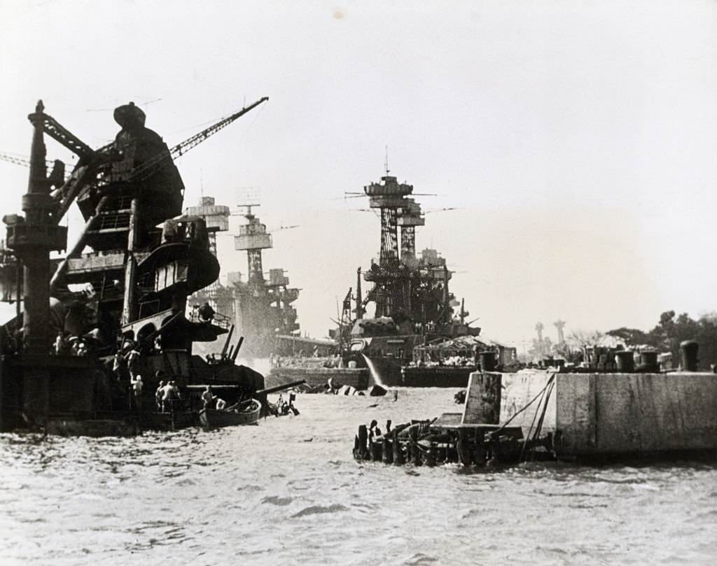 Ships damaged during the Attack On Pearl Harbor, Honolulu, Oahu, Hawaii, December 7, 1941.