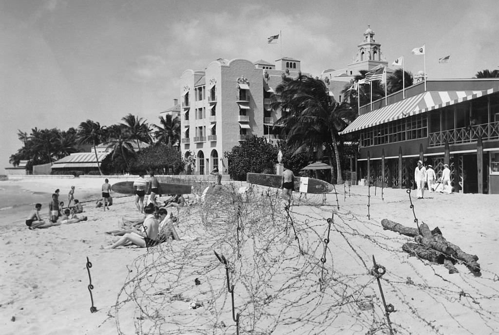 War & Conflict World War Two. Waikiki Beach, Hawaii, 1940's.