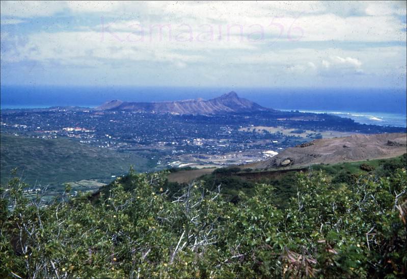 Diamond Head view from high up Mount Tantalus behind Honolulu, 1947