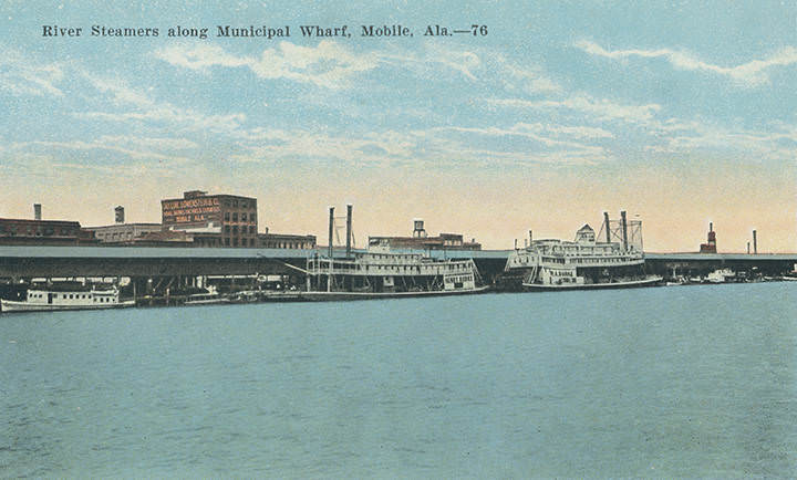 River Steamers along Municipal Wharf, Mobile, 1909