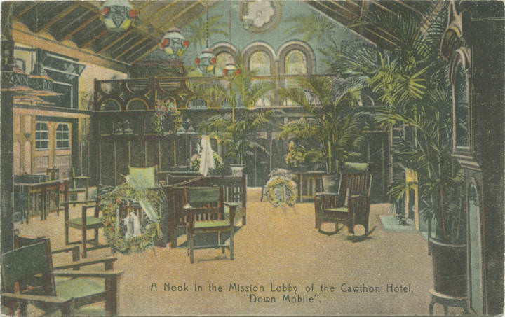 A Nook in the Mission Lobby of the Cawthon Hotel, Mobile, Alabama, 1900s