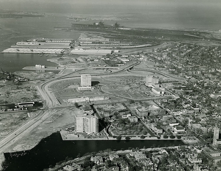 EVMS Medical School campus, Lamberts Point Docks in background, Atlantic City, Norfolk, 1964