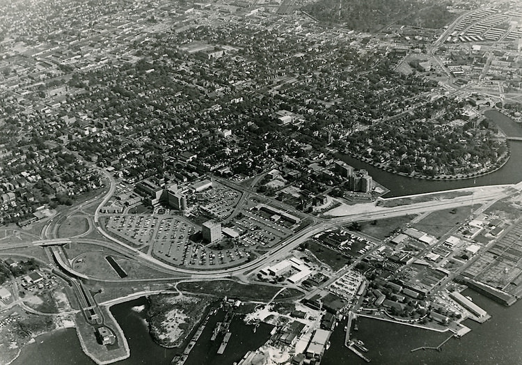 Aerial view of Medical center campus, Atlantic City, Norfolk, 1966