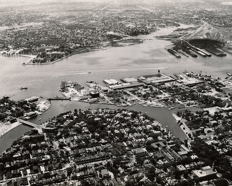 The Hague, South (Before)..The lower half of the photograph shows a part of the southern residential area of the City abutting the Hague and Elizabeth River, Atlantic City, Norfolk, 1956