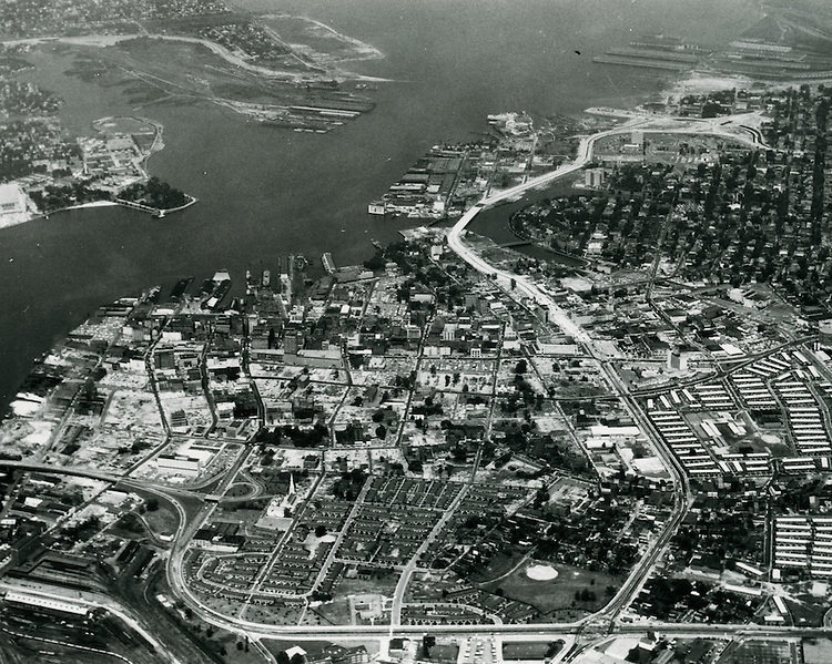 View looking West showing Brambleton Avenue expansion under construction, 1960s