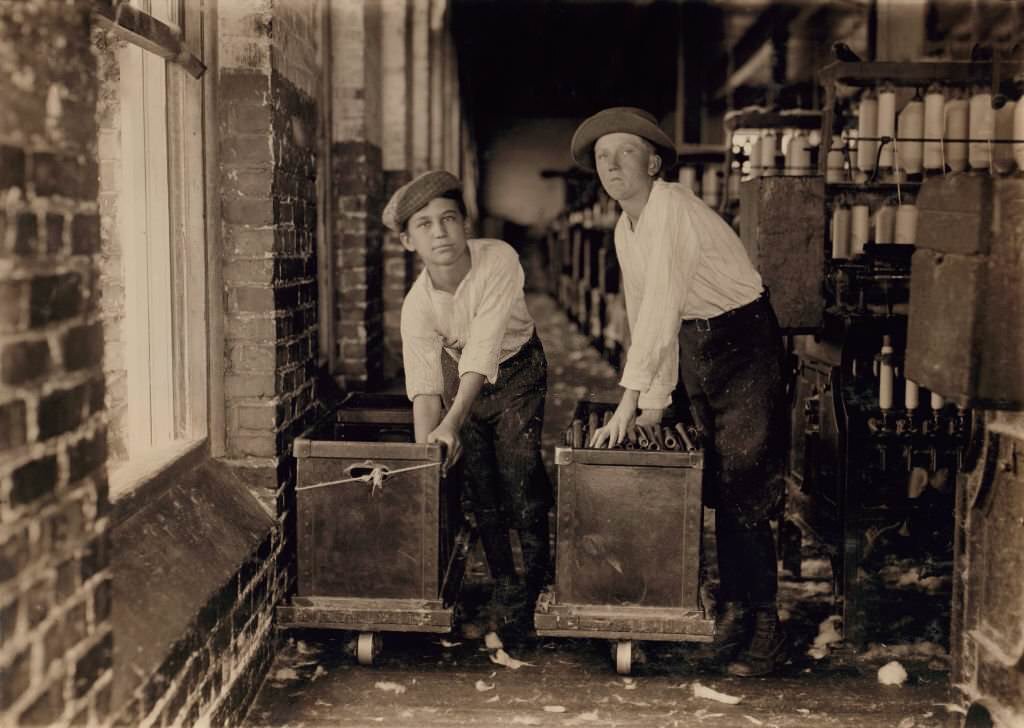Two Boys Working in Cotton Mill, Mobile, Alabama, 1914