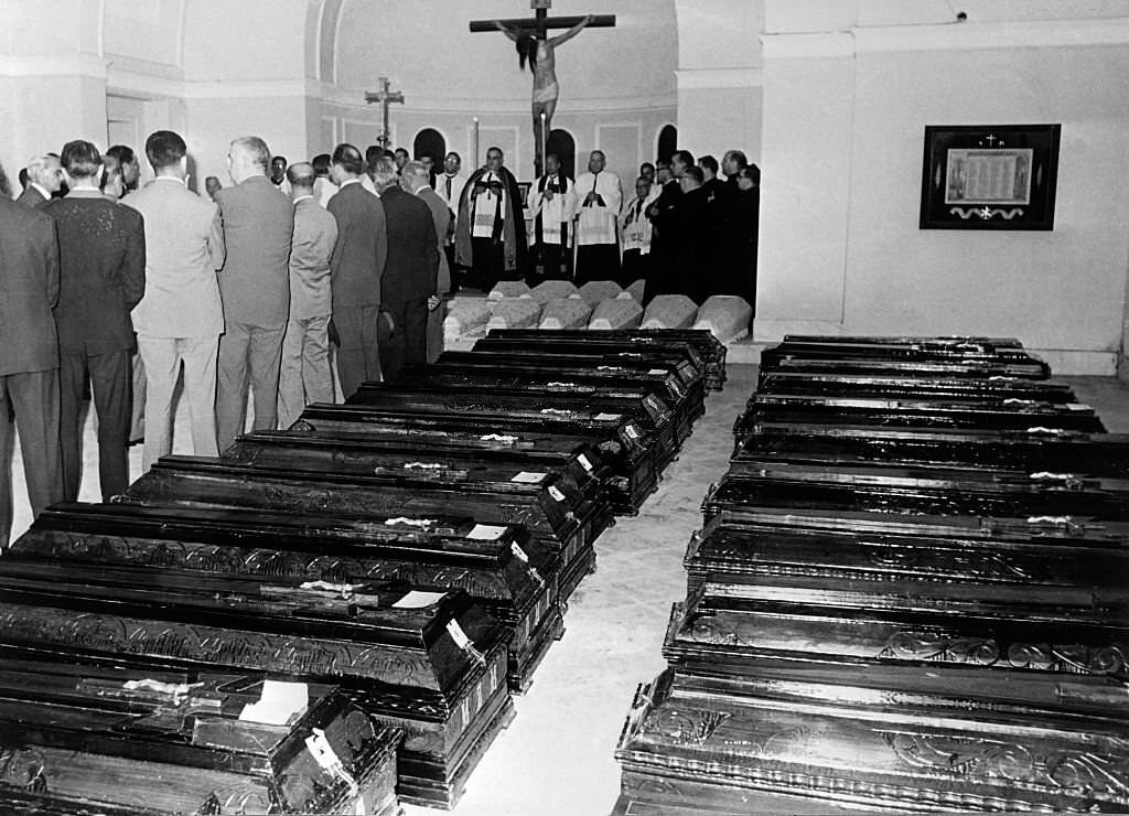 Chapel Of The Rest For the Victims Of Floodings In Catalonia, in Tarrasa, Spain, on September 30, 1962.