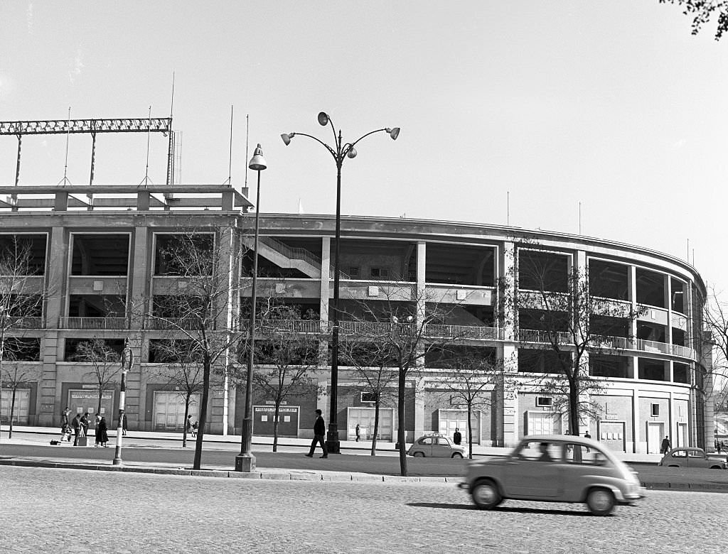 Madrid in the sixties,the stadium Santiago Bernabeu of Real Madrid, 1963, Spain.