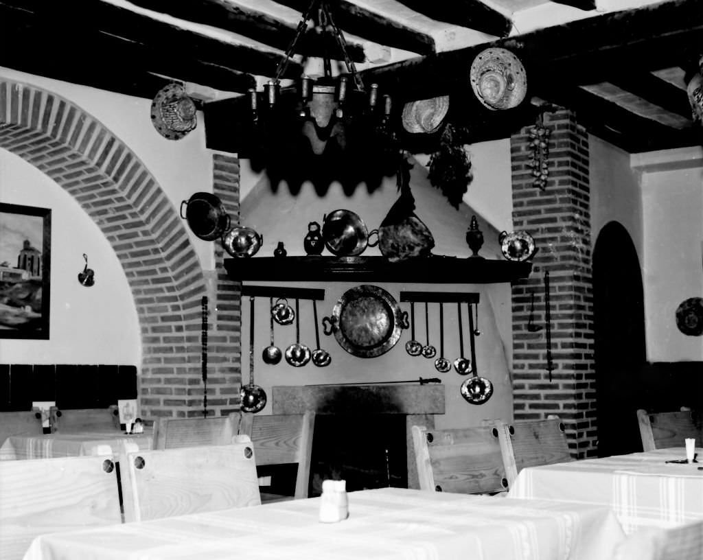 A typical meson , restaurant, in Arevalo, Avila, Castilla y León, Spain, 1963.