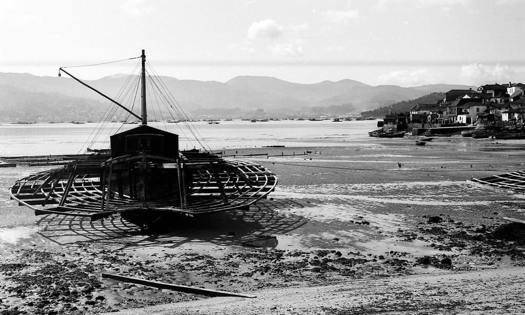 Mussel farm in Combarro, Pontevedra, Galicia, Spain, 1963.