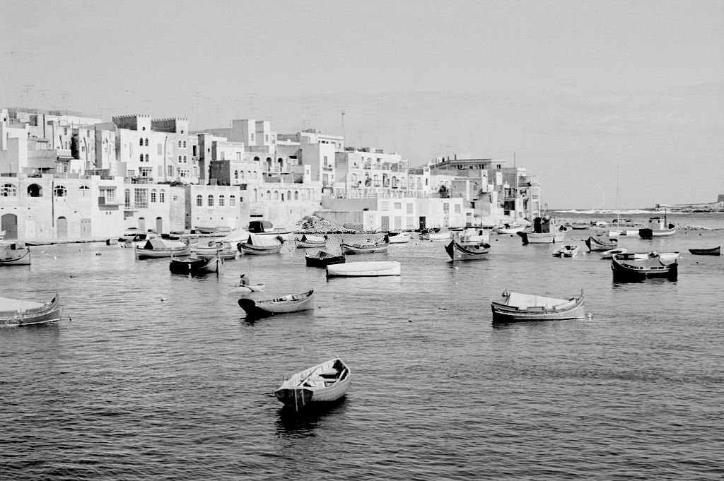 Boats moored somewhere in the Canary Islands. Canary Islands, 1968