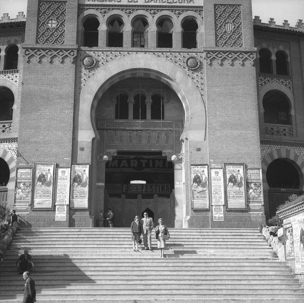 Portal of bullfight arena La Monumental, Barcelona, 1961.