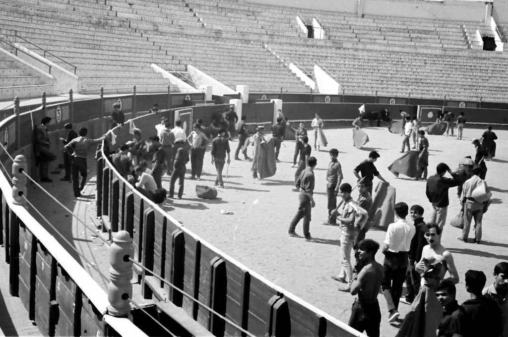 The 'maletillas', aspirants to bullfighters, look for an opportunity, 1964, Madrid, Spain.